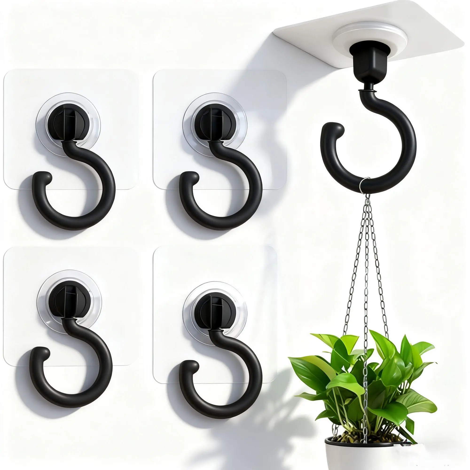 5/1Pack 360° Rotating Ceiling Adhesive Hook Wall Adhesive Hooks Waterproof Bathroom Kitchen Heavy Duty Self Adhesive Hooks Wall Mount