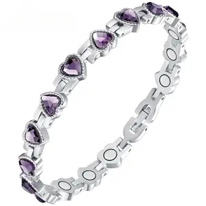 Magnetic Bracelets for Women, Titanium Steel Magnetic Bracelet with Neodymium Magnets & Sparkling Crystals, Jewelry Gifts men party perfect family healing durable stylish fashion affordable chunky gold-plated cuban energy field therapy jewelry good luck