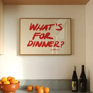 3 Color Options What's For Dinner Horizontal Poster Print No Frame Mid Century Aesthetic Bauhaus Typography Kitchen Wall Art Decor Home Frameless Inkjet USA
