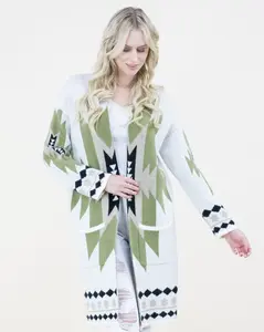 Tribal Geometric Print Long Cardigan