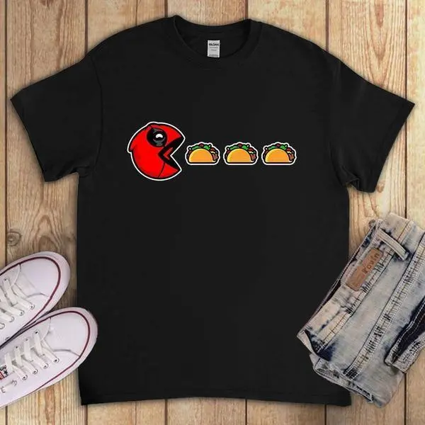 Deadpool Pac-Man Avengers Comic Funny Unisex V-Neck T-Shirt For Men & Women
