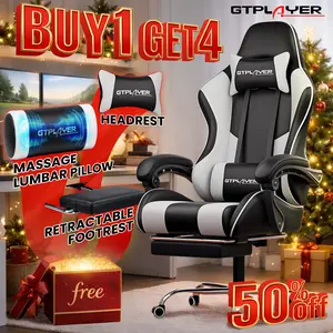 GTPLAYER Gaming Chair, Computer Chair with Footrest and Lumbar Support, Height Adjustable Game Chair with 360°-Swivel Seat and Headrest and for Office or Gaming