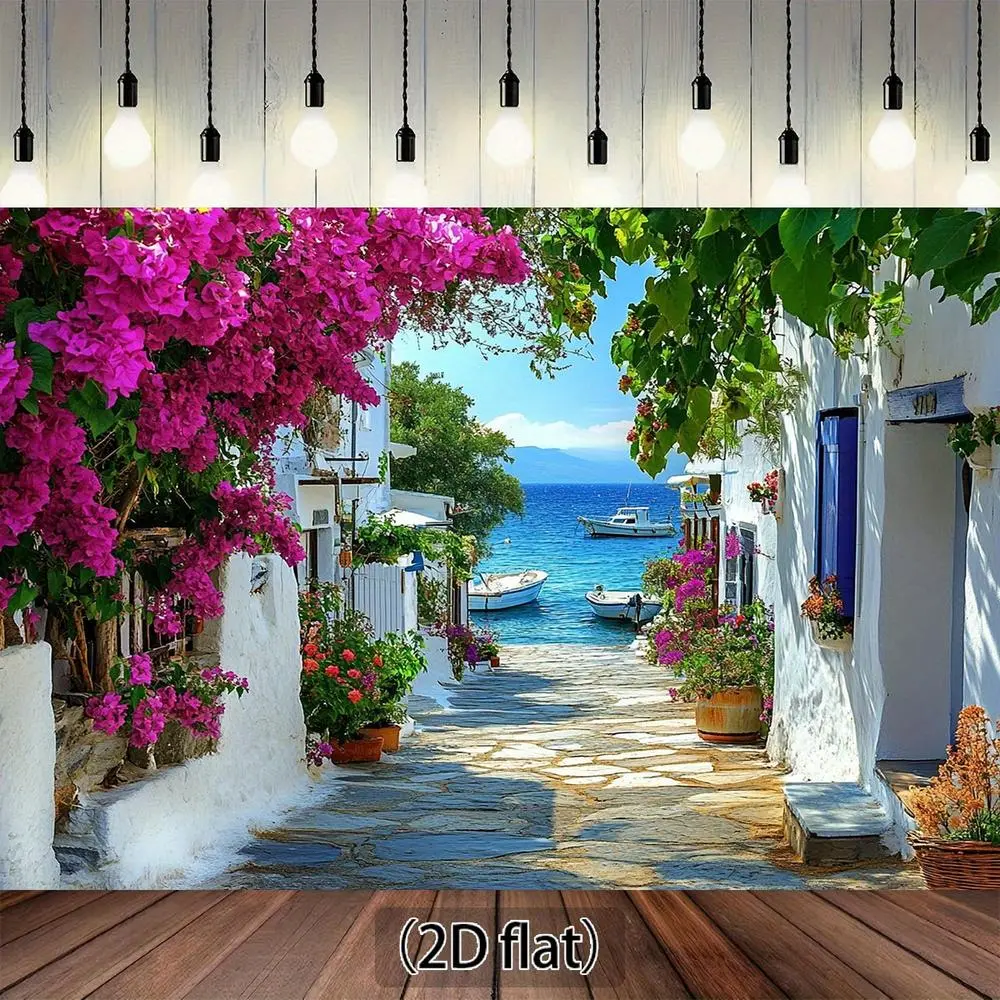 2D Flat Mediterranean Greek Island Tropical Artistic Wall Hanging Tapestry - Portable Hangable Polyester Decor, Modern Stylish Home Interior Backdrop for Room, Birthday & Home Supplies,summerwins