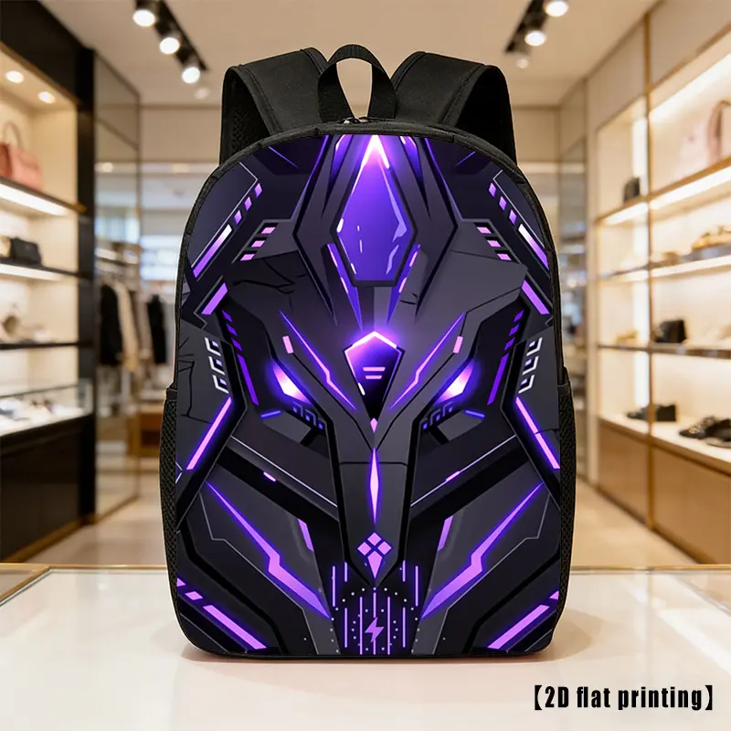 Single Piece Cyber Mecha Print Backpack Durable 600D Oxford Cloth School Bag Adjustable Breathable Strap Large Capacity Fits 15in Laptop for Kids Teens School Travel Outdoor Use  affordable  Backpack   
