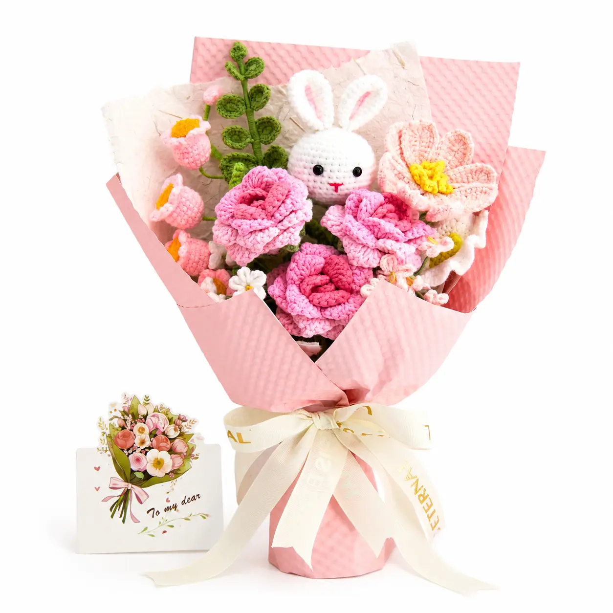 Handmade Crochet Animal Flowers Bouquet Back to School Gift for Teacher Students with Cute Bunny Bee Lion, Rose Lily Tulip Forever Flowers, Gift for Girlfriend Her, Greeting Card, Birthday Wedding Anniversary Just Because Gift US Fast Shipping Home Decor
