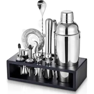 12-Piece Cocktail Shaker Set with Stand | Mixology Bartender Kit Bar Set with Essential Bar Accessories for Home Bar: Martini Shaker, Jigger, Muddler, Bar Spoon | Drink Mixer Cocktail Kit