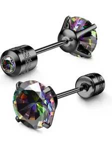 Hypoallergenic G23 Implant Grade Titanium Screw Back Earrings 20G Pure Titanium Post for Sensitive Ears 5A Cubic Zirconia Titanium Earring Studs for Women Men Double Side Earrings Piercing Sleeper Studs Fine Studs Jewelry