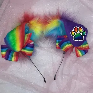 Rainbow cosplay ear headband with bows pride Halloween costume