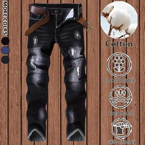Men's Slim Fit Stretch Jeans Ripped Skinny Jeans for Men, Distressed Straight Leg Fashion Casual Popular Chic Comfort Flex Waist Denim Pants, Menswear Classic Street Style Cotton Fabric Jean Natural Hipster Personalized Stylish Jeans with Pockets