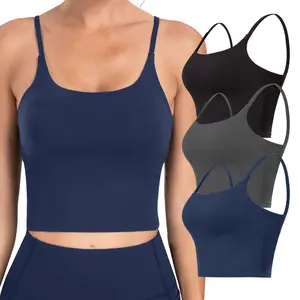 【3-PACK 1-DEAL】3PCS Bulit-in Bra Crop Tank Top Longline Sports Bra - Scoop Neck & U Back Workout Crop Tank Top with Built-in One-Piece Bra Pads Yoga Wear Fitness Yoga Gym Activewear Yoga Clothes