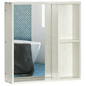 kleankin 24.75" x 25.5" Bathroom Medicine Cabinet with Mirror, Storage Shelf, Over Toilet Bathroom Cabinet Wall Mounted for Living Room and Laundry Room, White