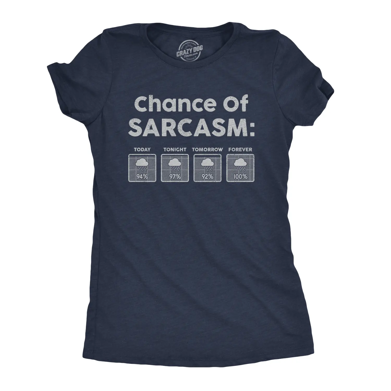 Womens Chance Of Sarcasm T Shirt Funny Weather Report Funny Humor Novelty Tee Funny Womens T Shirts Cute Vintage Fashion Casual Ladies T-Shirt Gift Funny Sarcastic Top Women's Novelty Tees Navy -