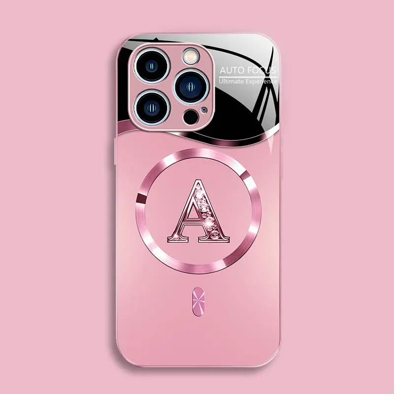 Suitable for [iPhone 13 Pro Max] high-end MagSafe phone case🥰, Luxury Personal Initial Magnetic Case Viral Bling Diamond Letter Cover #SummerVibes 952