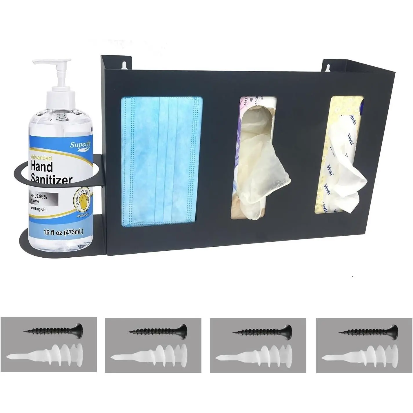 Steel Sanitizing Station Dispenser Stand, Wall Mounted Organizer for  , Glove Box and Hand Sanitizer or Others in Office, Gym, Schools, , Laboratory or Other Public Sites
