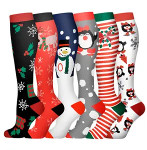 Christmas Compression Socks for Women & Men 6 Pairs Fun Patterns for Nurses Running Athletic Sports Best Support for Circulation Cotton Material Premium Comfort & Support Great Gift Idea Tubesocks