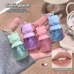 6-Pack Fruit Essence Lip Oil, Cute Mini Bear Charm, Shimmering Pearl Lip Gloss, Nourishing Smooth Texture, Long-Lasting Mirror Shine, Quick-Dry Liquid Lipstick