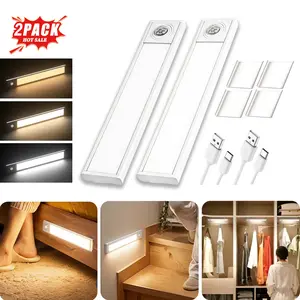 2 Pack LED Motion Sensor Night Light - USB Rechargeable Wireless Stick-On Lamp, Wall Mounted Decorative Lighting for Closet, Cabinet, Stairs, Kitchen, Garage & Wardrobe | Perfect Home Gift