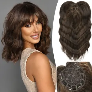 Auvzy 12 Inch Hair Toppers for Women with Thining hair 360 °  3D Hair Topper Pieces for Women Synthetic Curly Wavy Wispy Clip in Bangs Shaggy Wig Volume Booster Wiglet for Party with Summervibes