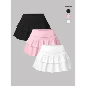 Women's Solid Ruffle Trim Layered Skirt, Casual Fashionable A Line Short Skirt for Daily Wear, Ladies Summer Bottoms