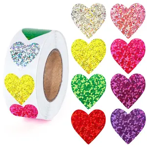 500pcs Glitter Heart Stickers, 1 Inch Foil Shiny Hearts, Self Adhesive Decorative Stickers for Envelope Sealing, Birthday, Wedding, Valentines Day, Sticker Packs