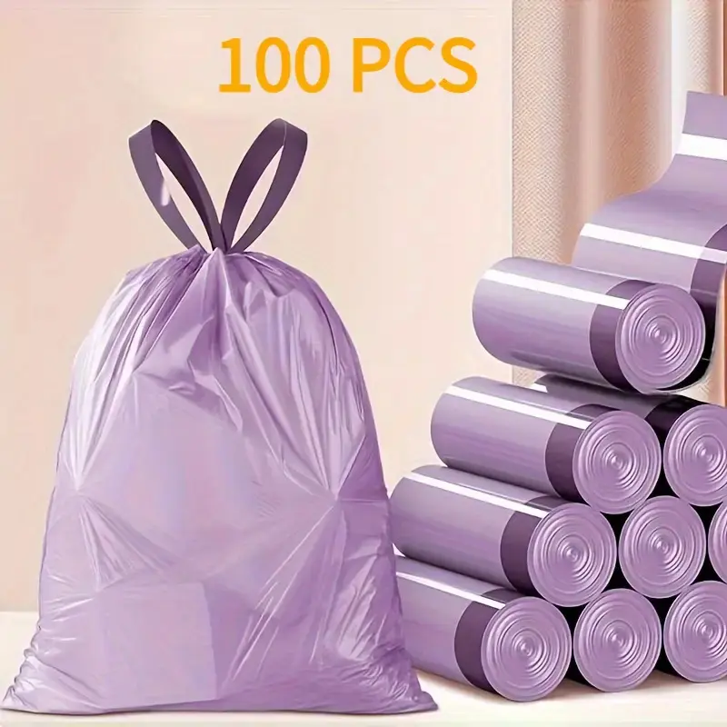 Drawstring Trash Bags Roll, Drawstring Bin Bags, Disposable Trashbags, Thick Leak-Proof Disposable Plastic Heavy Duty Garbage Bags, Portable Waste Disposal, Multi-Purpose for Kitchen Bathroom Bedroom Living Room Toilet Home Use, Home Supplies