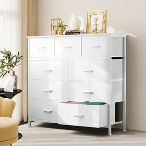 9-Drawer Fabric Vertical Space Saving Dresser with Wood Top, Steel Frame & Fabric Bins - Storage Cabinet Organizer Unit for Bedroom, Closet, Storage Cabinets
