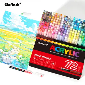 (Live Only)Ginflash Acrylic Marker Brush Tip DIY 72/168/288 Colors Highlighter Waterproof Painting Marker Pen Art set Nail Fabric pen
