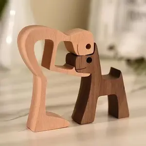 Handmade Wooden Dog Statue Set, Fun Family Pet Sculpture, Perfect Home Office Decor, Ideal Valentine's Day Christmas Gift, Sculpture Desk Decor, Cute Animal Design