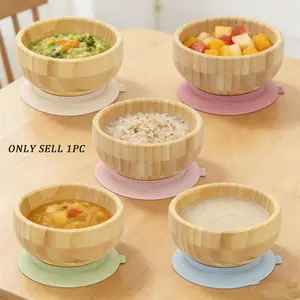 Natural Bamboo Baby Feeding Bowl Spoon, Infant Toddler Food Container, Eco-Friendly BPA-Free Design, Perfect for Mealtime Essentials