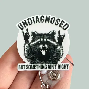 Glitter My Badge Undiagnosed but something isn’t right raccoon badge reel for nurse and hospital workers. Badge clip Badge pull - Retractable swivel clip with a 360 rotation. Great gift for coworker. Badge reel for men.