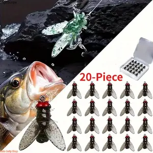 20-Piece Realistic Fishing Bait Set, Trout Bass Spinning Charms, Dry Fly Lures for Freshwater & Saltwater Fishing
