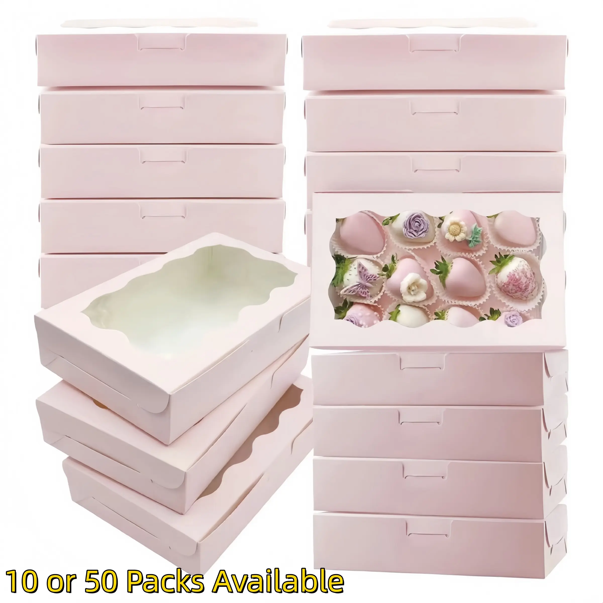10pcs/50pcs Windowed Baking Packaging Boxes, Sturdy Kraft Paper Dessert Gift Boxes, Cake Box, Bakery Supplies, Home Baking Supplies, Ideal for cakes, biscuits and handmade sweets, great for holiday gifts, party gatherings and daily food packaging