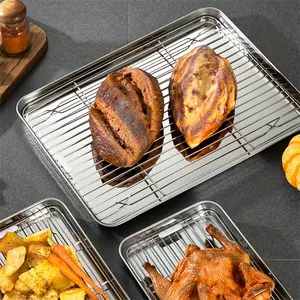 Stainless Steel Square Drain Tray, Food Grade Mesh Drying Rack, Kitchen Commercial Restaurant Bakery Bar Home Use, Rust Resistant Metal Grid Plate