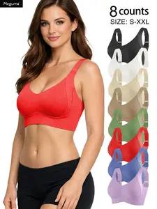 8-piece pack  Women's Solid Four-breastedAdjustable Wireless Bra, Soft ComfortableBreathable Ribbed Push Up Seamless Bra,Women's Lingerie for All Seasons,Wirefree Bra  Push-up bra, backless bra, comfortable underwear, Soft Comfy Bra