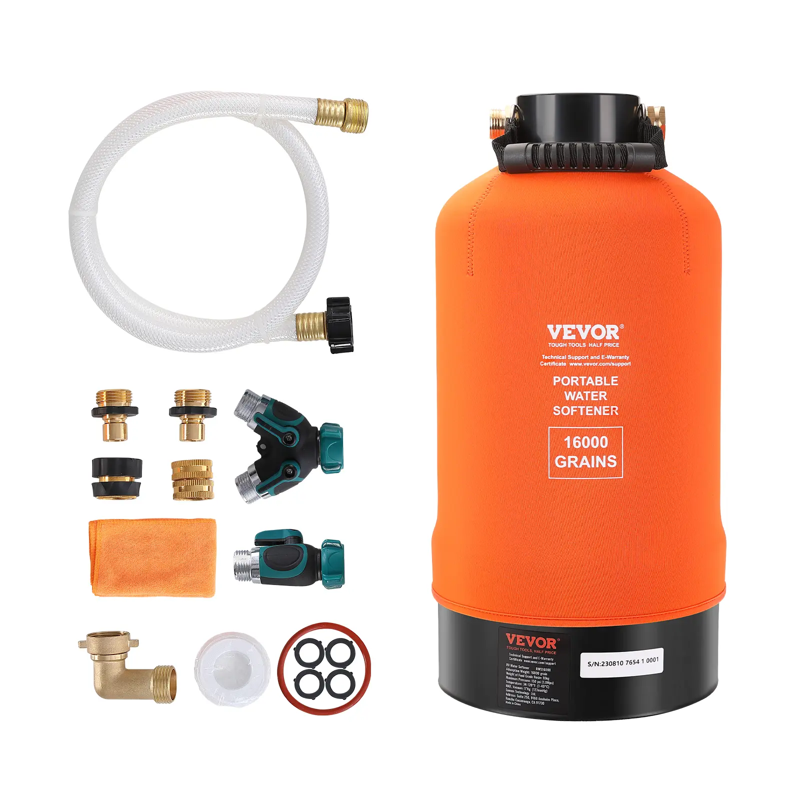 【summerfinds】VEVOR RV Water Softener, 16,000 Grain Portable Water Softener, with 3/4" Brass Fittings and 42" Hose, Soften Hard Water Filter System for RVs, Trailers, Boats, Mobile Car Washing, Pressure Washing