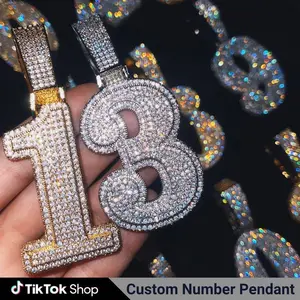 [BOGO Necklace] Custom Large Number Letter Zirconia Pendant for Men and Women Zircon Jewelry Inspired by Hip Hop for Party Gift