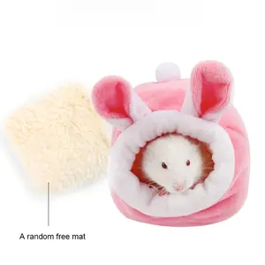 Cat Cute Rabbit Design Hamster House, Warm Plush Hamster Bed, Small Animal Sleeping Bed for Winter, Hamster Cage Habitat