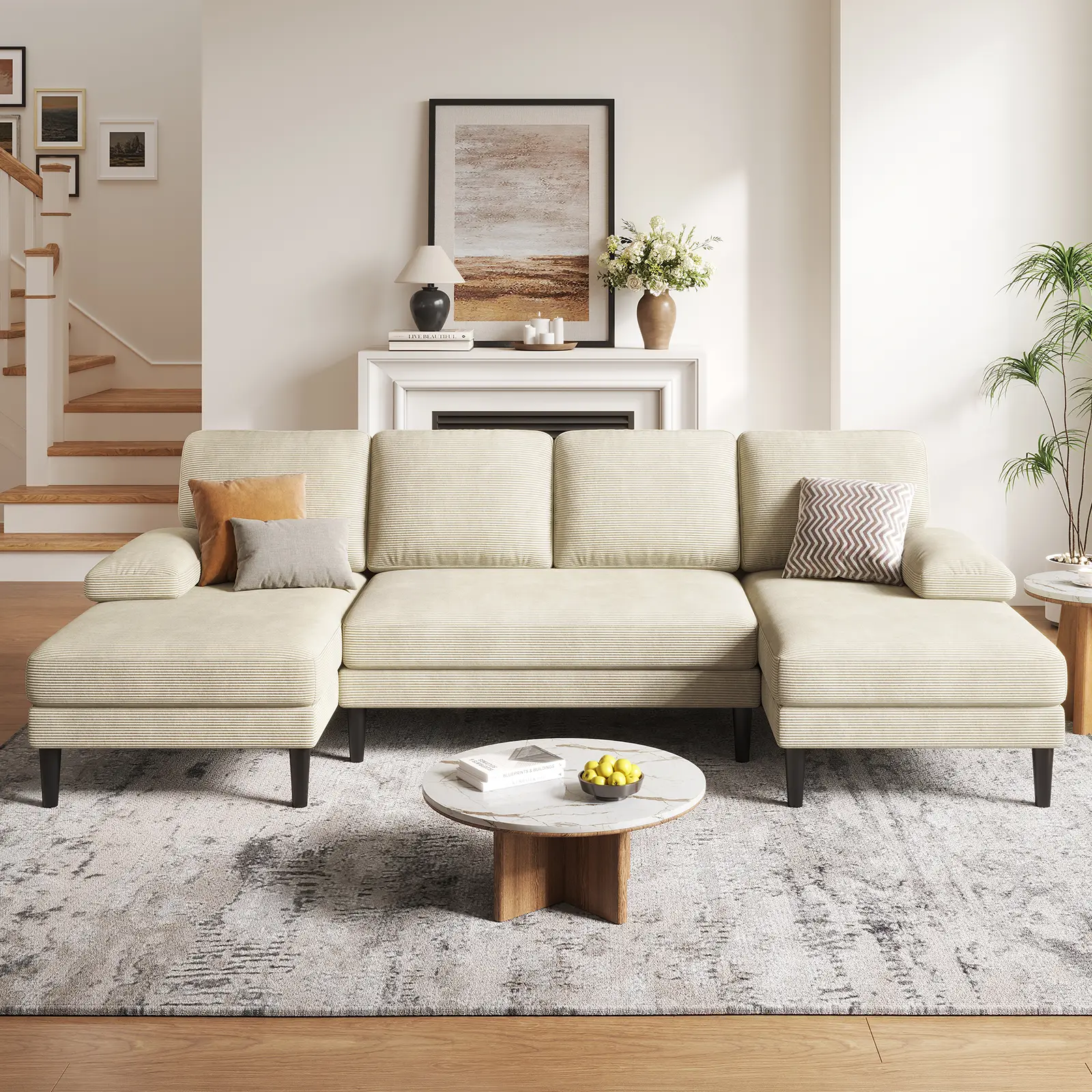 Copiae 110" U-Shaped 4-Seat Double Chaises Chenille Sectional Sofa with Vacuum-Friendly Deep Seats for Living Room, Sofas For Living Room, Quick Setup