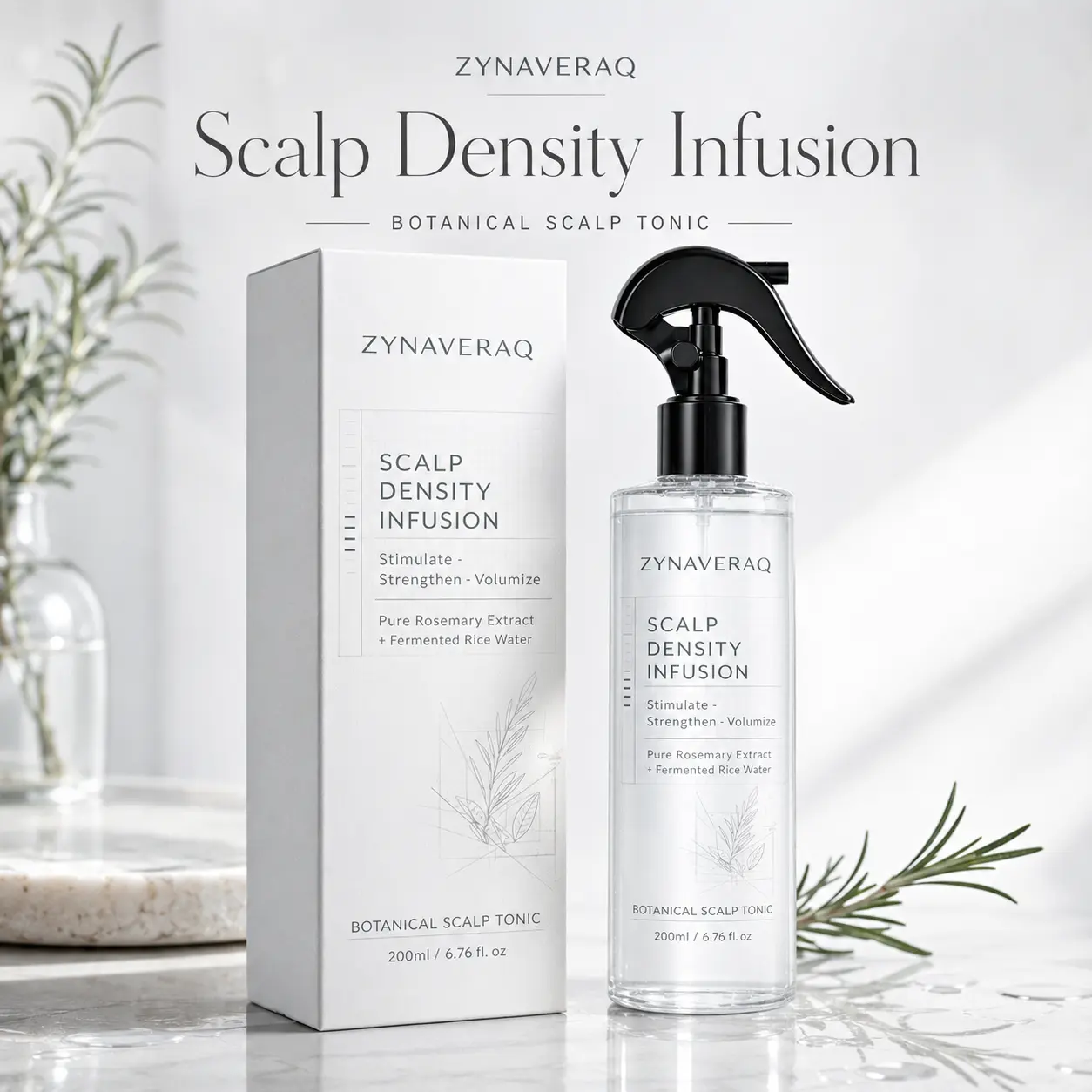 Scalp Density Infusion Rosemary & Fermented Rice Water Leave In Scalp Tonic Lightweight Moisturizing Hair Volumizing Spray for Daily Root Care 200ml