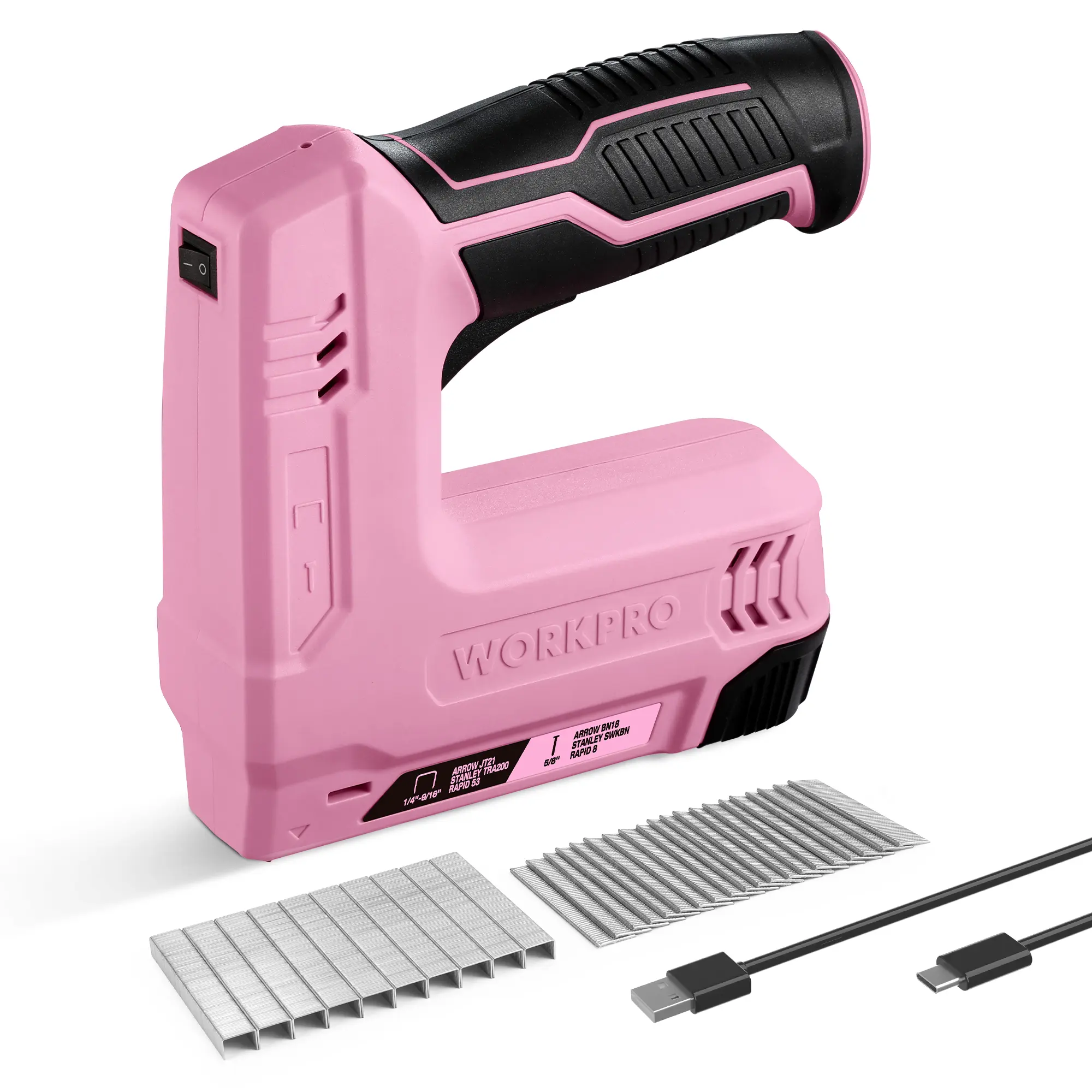 #Summersales WORKPRO 3.6V Power Electric Cordless 2-in-1 Stapler, 2.0Ah Battery Powered Stapler for Upholstery, Crafts, DIY, Including USB Charger Cable, 2000-COUNT of Staples and Nails, Grey
