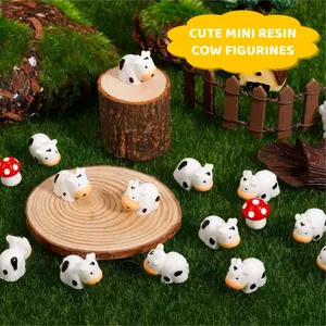 Mini Cow Figurines Set, Resin Miniature Cows, Micro Animal Decorations, Fairy Garden Moss Landscape, DIY Craft Supplies