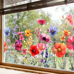 Window Privacy Film, Double Sided Flower Window Clings, Floral Glass Wall Stickers, Wildflower Grass Decals for Windows Door Decor
