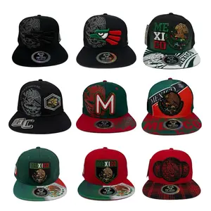 Mexico Snapback Hat with Eagle Embroidered and Mexico Flag Design on the Brim Available in Black, Red and Green