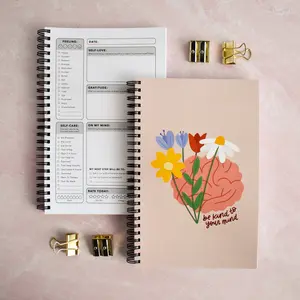 Be Kind To Your Mind Mental Health Journal - Self Care Notebook for Anxiety - Wellness and Therapy Journal with Mood Tracker - Daily Gratitude Planner Reflection