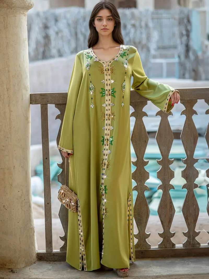 Women's Long Kaftan Dress with Beaded Embellishments, Modesty Muslim  Clothing, Perfect for Weddings, Festivals & Parties, Muslim Women Gowns,  Elegant Design - TikTok Shop
