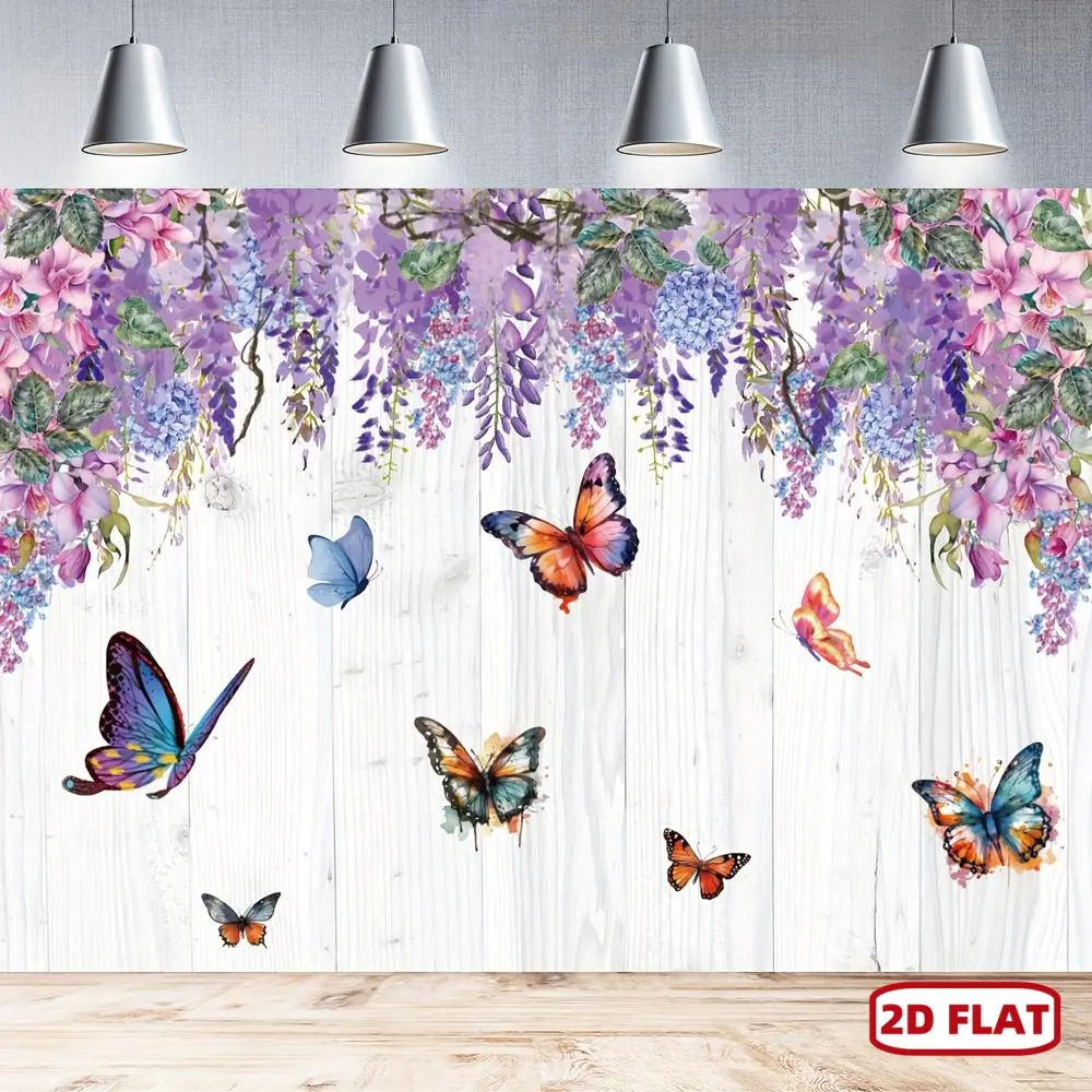 2D Flat Spring Butterfly Polyester Photo Backdrop, Party Decoration Supplies, Home Wall Decor Banner for Birthday Celebrations, Photo Backdrops
