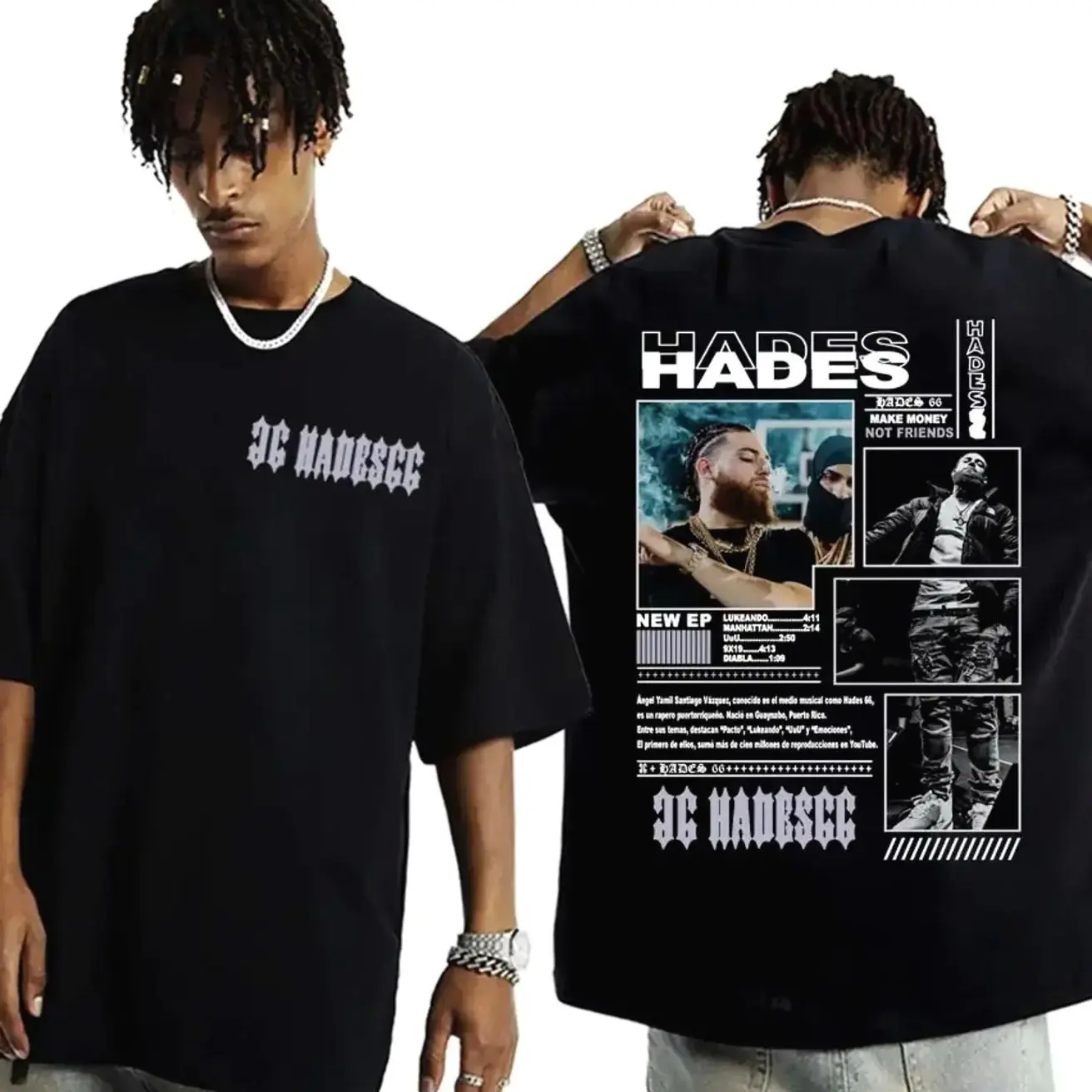 Print Vintage Rapper Hades 66 2-Sides T-Shirt, Print on Front and Back of Tee, Make Money Not Friends 2-Sides Sweatshirt, Casual Unisex Hoodie, Gift for Men Women L51