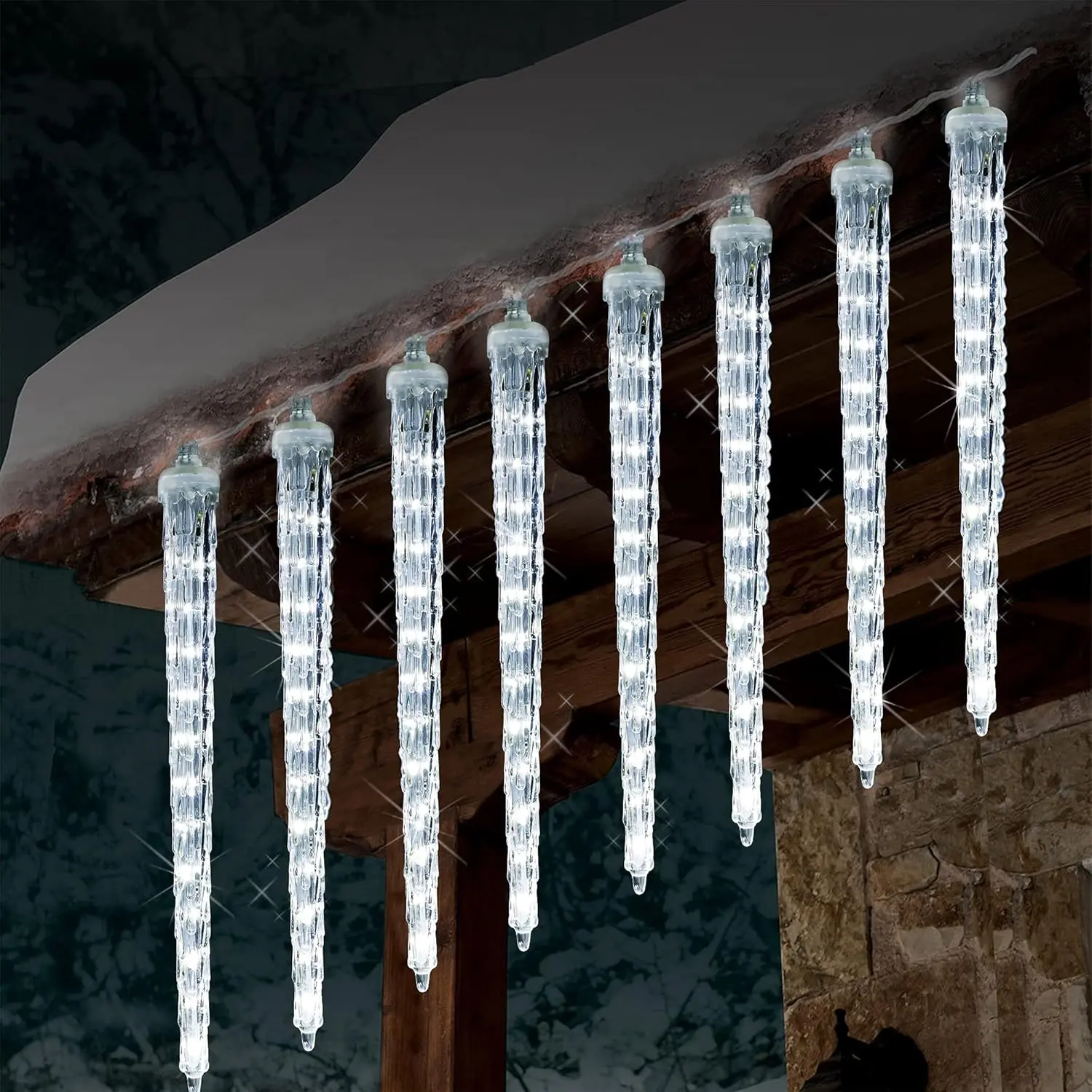 Meteor Shower Lights, 12" Outdoor Icicle Christmas Lights 8 Icicles 192 SMD LED  Ice Falling Light, Connectable Raindrop Iciclelight, Xmas Winter Party Tree Holiday Decor, White