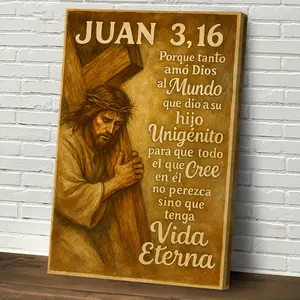 1 Piece Spanish John Gospel 3:16 Bible Verse Canvas Wall Art - Jesus on the Cross with Wooden Frame, Spanish Christian Religious Decoration, Jesus Christ Cross for Home, Church, Office - Comes with Easy Hooks, Easter, Christmas, New House Warming Inspirat