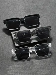 Vintage Square Frame Sunglasses Set, Simple High-End Fashion Eyewear for Men & Women, Perfect for Summer Outdoors Beach Travel Dates